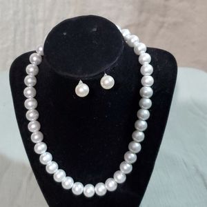 Faux Pearl Necklace and Earrings Set
